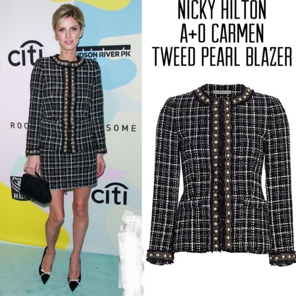 Alice + Olivia carmen' Pearl Embellished Check Plaid Blazer SIZE 12 NWT $795 - Picture 5 of 16